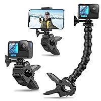 Jaws Flex Clamp Mount with Adjustable Gooseneck for Smartphone, GoPro Hero 12 11, 10, 9, 8, 7, 6, 5, 4, Session 3+, 3, 2, 1 Max, Hero (2018) Fusion, DJI Osmo Cameras