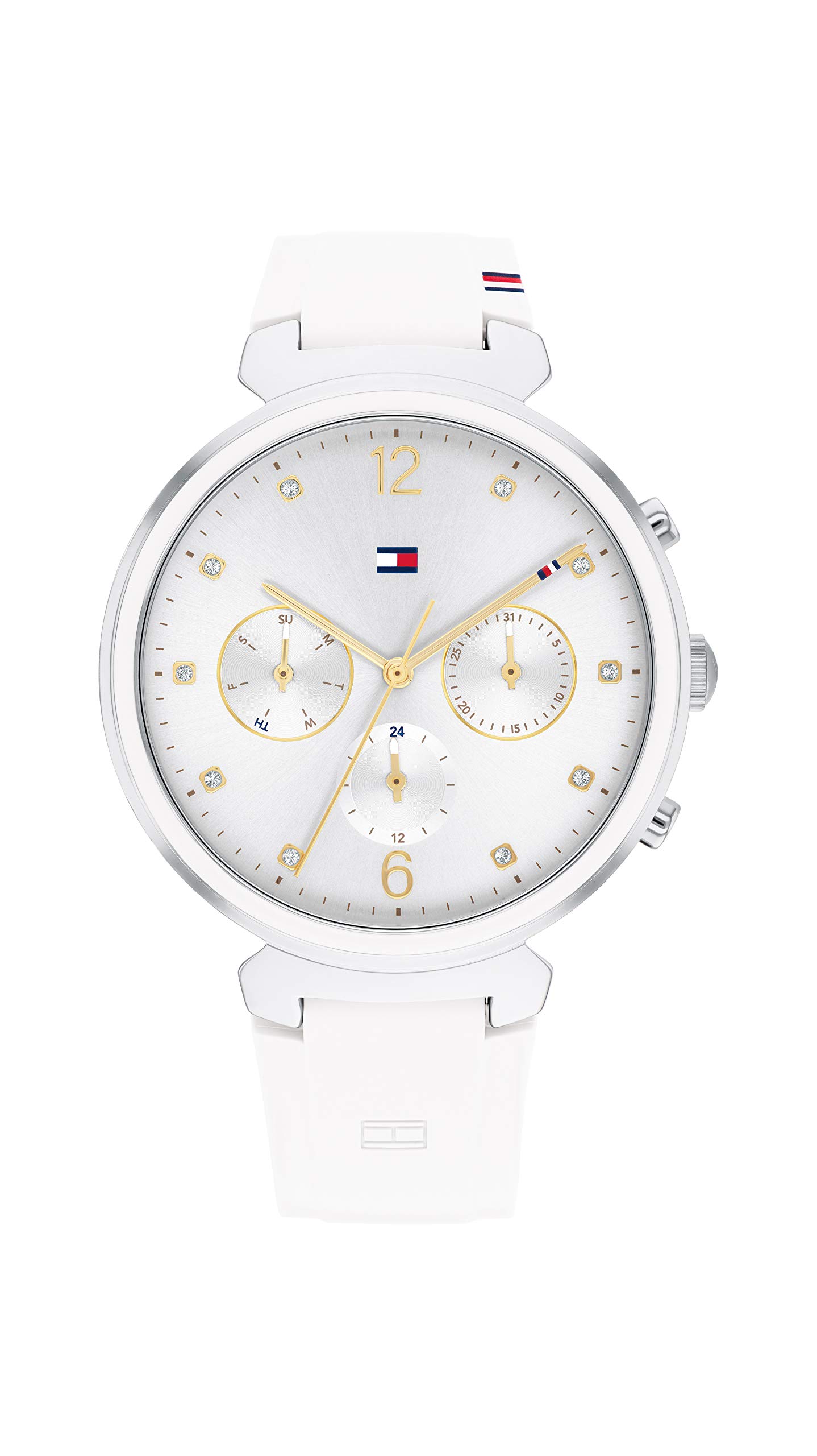 Tommy Hilfiger Women's Stainless Steel Quartz Watch with Silicone Strap, White, 12 (Model: 1782342)
