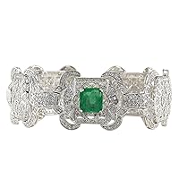 12 Carat Natural Green Emerald and Diamond (F-G Color, VS1-VS2 Clarity) 14K White Gold Luxury Bracelet for Women Exclusively Handcrafted in USA
