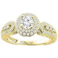 14K White Gold Natural Diamond Halo Ring 0.9 cttw, Sizes 5-10