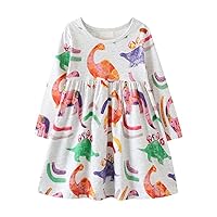 Girls Dresses Toddler's Long Sleeve Beach Dresses Cute Dinosaur Cartoon Appliques Print A Line