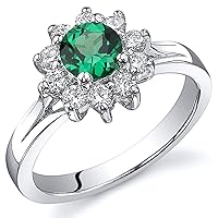 PEORA Ornate Floral 0.50 carats Simulated Emerald Ring in Sterling Silver Rhodium Nickel Finish Sizes 5 to 9