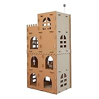 Furhaven Multi-Level Cardboard Cat Condo w/ Catnip for Indoor Cats, Ft. Scratching Pads & Toys - High Castle Tower Corrugated Cat Scratcher Hideout - Cardboard Brown, One Size