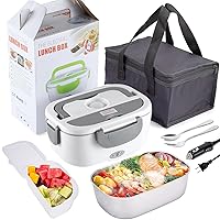 Electric Lunch Box Food Heater - Portable Heated Warmer for Car Truck Home, 60W 3-in-1 Leak Proof Lunchbox for Adult with 304 Stainless Steel Container & Thermal Bag