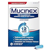 12 Hour 1200mg Maximum Strength Guaifenesin Chest Congestion & Mucus Relief, Guaifenesin Expectorant Aids Mucus Removal, Chest Decongestant for Adults, Dr Recommended, 14ct Tablets