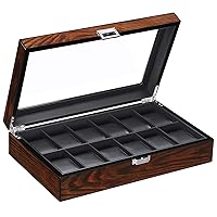 BEWISHOME Watch Box Organizer 12 Watch Case for Men Luxury Watch Display Case with Large Glass Window, Ultra Smooth Faux Leather Interior, Brown SSH12Y