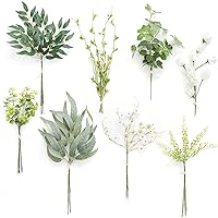 Artificial Greenery Spray Box Set(Pack of 50pcs) with 8 Kinds of DIY Wedding Bouquet Filler Table Centerpieces and Floral Arrangement (Spring Green)