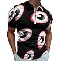 Red Eyeball Mens Polo Shirts Quick Dry Short Sleeve Zippered Workout T Shirt Tee Top