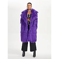 Jackets Women for Jackets - Open Front Fuzzy Coat (Color : Violet Purple, Size : Large)