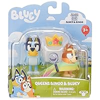Bluey Queens Official Collectable Character 2 Figure Set Featuring and Bingo with Queen Rainbow Cape and Crown Accessories