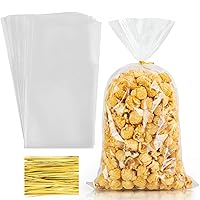 Labeol 100pcs Cellophane Bags 7X14 Popcorn Bags Treat Bags with Ties Goodie Bags Clear Gift Bags for Packaging Party Favor Cookie Candy Bakery Plastic Cellophane Wrap