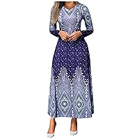 Women's Long Sleeve Dresses Casual Dresses V-Neck A-Line and Flare Midi Dress for Spring Summer Fall Dresses