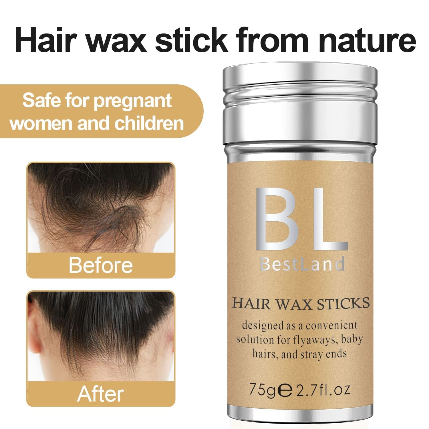 BestLand Hair Wax Stick, Flyaways Hair Stick Non-greasy Styling Wax Stick for Hair Edge Control Hair Finishing Slick Wax Stick Flyaways Edge Frizz Baby Hairs (2.7 Fl Oz (Pack of 1))