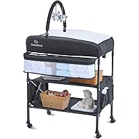 Portable Baby Changing Table, BabyBond Foldable Changing Table Dresser Waterproof Diaper Changing Table Height Adjustable Changing Station for Infant and Newborn(Grey)