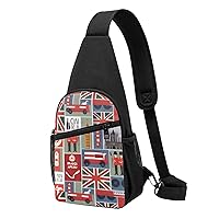 BREAUX England Symbols Crossbody Chest Bag, Casual Backpack, Small Satchel, Multi-Functional Travel Hiking Backpacks