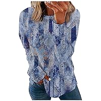 Long Sleeve Workout Tops for Women Round Neck Tops Cotton Women's Casual Fashion Print Slim Fit Crew Neck Top Blouse