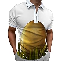 Mens Easter Bunny Polo Shirts Funny 3D Graphic Egg Hunt Short Sleeve Polo T-Shirts Fashion Quarter Zip Collared Golf Tee Tops