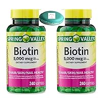 Spring Valley - Biotin 5000 mcg, 240 Softgels by Spring Valley (Pack of 2) + 1 Mini Pill Container (Color Varies)