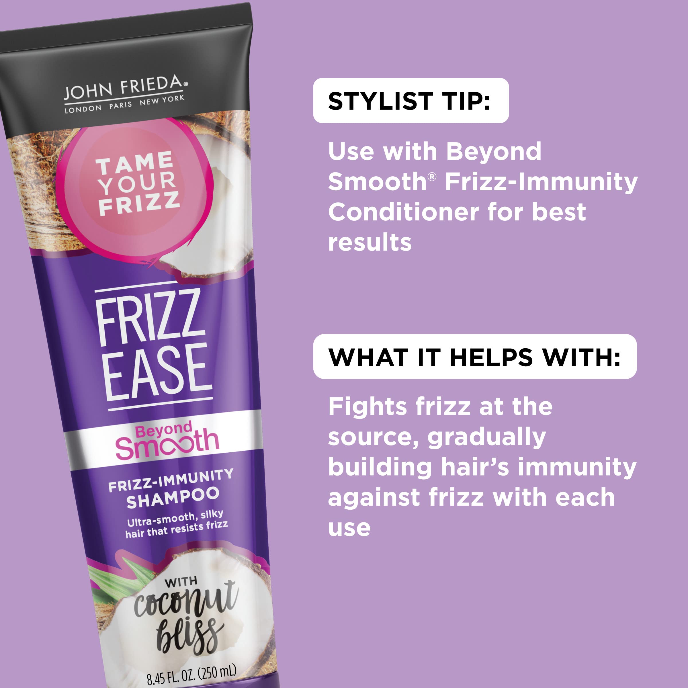 John Frieda Frizz Ease Beyond Smooth Frizz-Immunity Shampoo, Anti-Humidity Shampoo, Prevents Frizz, 8.45 Ounces, with Pure Coconut Oil