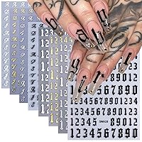 3D English Alphabet Number Nail Art Stickers Letters Nail Decals Black Gold Silver Alphabet Nail Design Self-Adhesive Nail Art Supplies DIY Manicures Slider Charms Decoration for Women DIY Nails 8PCS