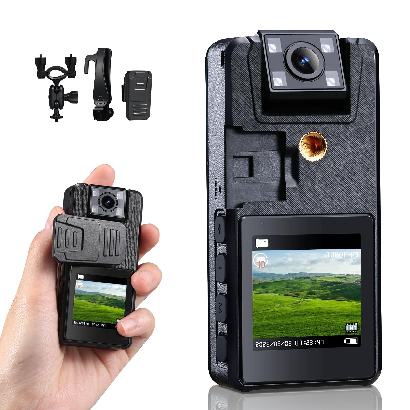 Hoestr 64GB Body Camera, 1296P Body Cam (2500mAh) with IR Night Vision, 180° Rotatable Lens and 3 Sturdy Clips, Camcorder with Audio and Video Recording, Ideal for Police Civilians Hikers Cyclists