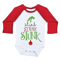Funny Christmas Baby Onesie, STINK STANK STUNK, Raglan Infant Xmas Unisex Onesie