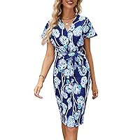 GRACE KARIN Women's Plus Size Pencil Dresses Plus Size Batwing Sleeve V-Neck Wrap Dresses with Belt Purple Flower XXL