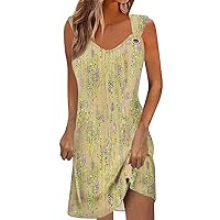 Summer Dresses for Women 2024 Trendy Casual Slip Ruched Dress Basic Strap Sleeveless Loose Fit Sundress