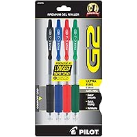 Pilot® G-2™ Retractable Gel Pens, Ultra Fine Point, 0.38 mm, Black, Assorted Barrels, Assorted Ink Colors, Pack Of 4
