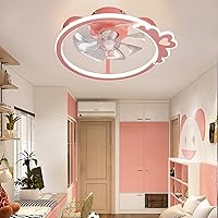Led 85W Bedroom Ceiling Fan Light Stepless Dimming, Ceiling Fans with Lights and Remote/App Control, Silent Fan Ceiling Lamps, 50Cm Kids Fan Lighting Adjustable 6-Speed/Pink/C
