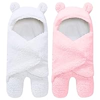 2 Pack Ultra Warm Sherpa Plush Baby Sleeping Swaddle Wrap - Newborn Essentials Must Haves for 0-6 Months - Baby Shower Registry Search Gifts for Boys Girls - Baby Stuff Accessories (Pink and White)