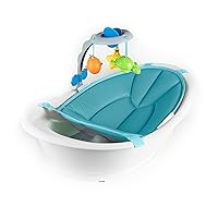Summer Infant Gentle Support Multi-Stage Tub with Toys - for Ages 0-24 Months - Includes Soft Support, Toy bar and Bath Toys, A Hook for Storage and Dying, and A Drain Plug, White/Blue, One Size