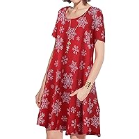 JollieLovin Women's Casual Swing Loose T-Shirt Dress Summer Short Sleeve Dresses with Pockets (Available in Plus Size)