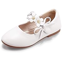 PANDANINJIA Toddler Girls Dress Shoes Flower Girl Flats Pearls Bow Mary Jane Wedding Party Flora Shoes