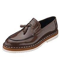 Men's Brown Leather Handcrafted Fringe Loafer Shoes Slip on Fashion Eva Sole Lightweight Casual Shoes