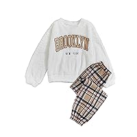 COZYEASE Girls' 2 Piece Outfits Letter Graphic Cute Crewneck Sweatshirt Pullover and Sweatpants Sweatsuits