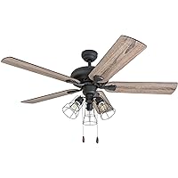 Prominence Home Lincoln Woods, 52 Inch Industrial Style LED Ceiling Fan with Light, Pull Chain, Three Mounting Options, 5 Dual Finish Blades, Reversible Motor - 50581-01 (Bronze)