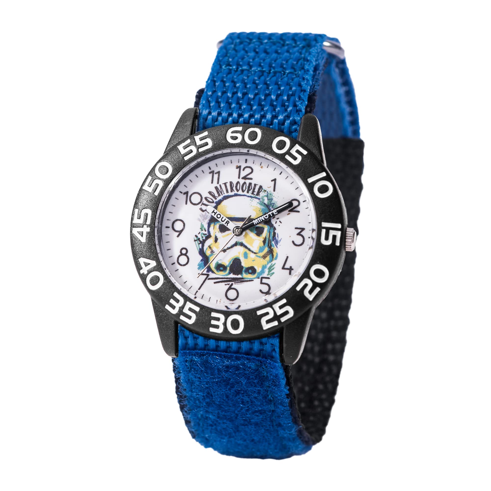 STAR WARS Kids' Plastic Time Teacher Analog Quartz Nylon Strap Watch, Black/Blue