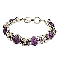 NOVICA Artisan Handmade Amethyst Link Bracelet .925 Sterling Silver Jewelry Purple Wristband India Ultra Violet Birthstone 'Royal Purple'