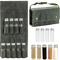 Portable Spice Bag with 9 Spice Jars, Folding Waterproof Canvas Seasoning Storage Bag Organizer, Travel Multi Spice Containers Set with Nylon Belts for Outdoor Camping BBQ Picnic
