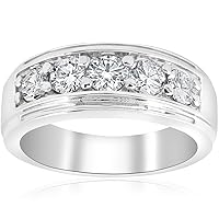 P3 POMPEII3 10k White Gold1 ct Mens Diamond Five Stone Wedding Ring Round-Cut Anniversary High Polished Prong Set Band