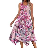 Casual Maxi Dresses for Women Summer Floral Boho Solid tie dye Beach Flowy Dress Sleeveless Loose Crew Neck Long Dress