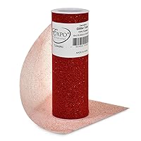 Expo International Decorative Glitter Tulle, Roll/Spool of 6 Inches X 10 Yards, Polyester-Made Tulle Fabric, Glittery Finish, Versatile, Easy-to-Use, Red
