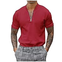 Basic Shirt Herren,Sommer Fashion Kurzärmelige Zip Plus Size Shirt Outdoor Sport Golf Poloshirts T Shirts Trendy Bedruckte Top Kurzärmliges Retro Vatertagsgeschenk Weinrot S