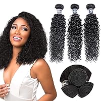 Brazilian Kinkys Curly Human Hair 3 Bundles (12 14 16 Inch,1B) 8A Virgin Curly Wave Hair Human Bundles Mixed Length Unprocessed Curly Hair Extensions for Black Women