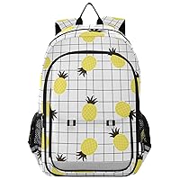 ALAZA Tropical Coconut Palm Trees Fruits Pineapples Pineapple and Doodle Plaid Backpacks Reflective Safety Backpack