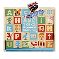 Melissa & Doug ABC - 123: Wooden Blocks Bundle with 1 Theme Compatible M&D Scratch Fun Mini-Pad (02253)