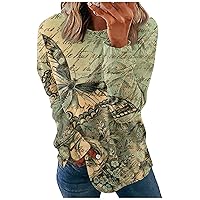 Women Fall Long Sleeve Shirts Crew Neck Sweatshirts Printed Pullover Loose Blouse Casual Trendy Shirt Sweater Tops