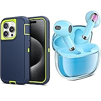 iPhone 15 Pro Case + Bluetooth 5.3 Wireless Earbuds with Microphone Tablet Android DAC Hi-Fi Stereo Sound Headset for iPhone 15 14 13 12 11 Galaxy S23 S22 S21 S20 iPad 10 Air Pro Google Pixel 7 6 5 4