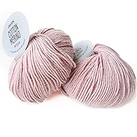 Superwash Merino Wool and Cotton Yarn for Knitting and Crocheting, 3 or Light, Worsted, DK Weight, Drops Cotton Merino, 1.8 oz 120 Yards per Ball (05 Powder Pink)